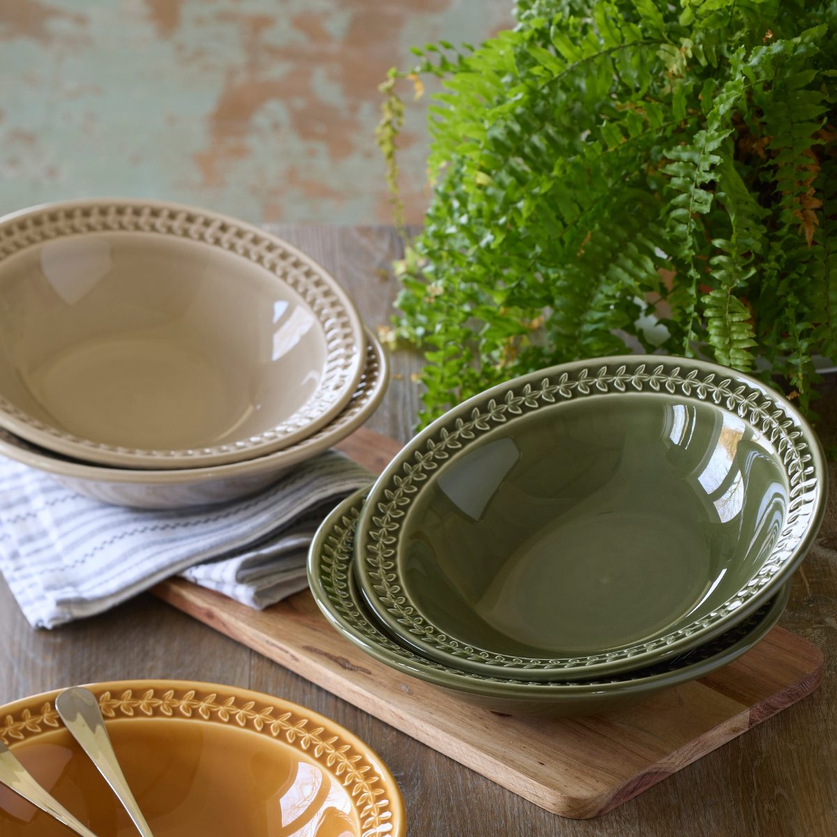 Botanic Garden Harmony 9 Inch Deep Pasta Bowl Forest Green image number null